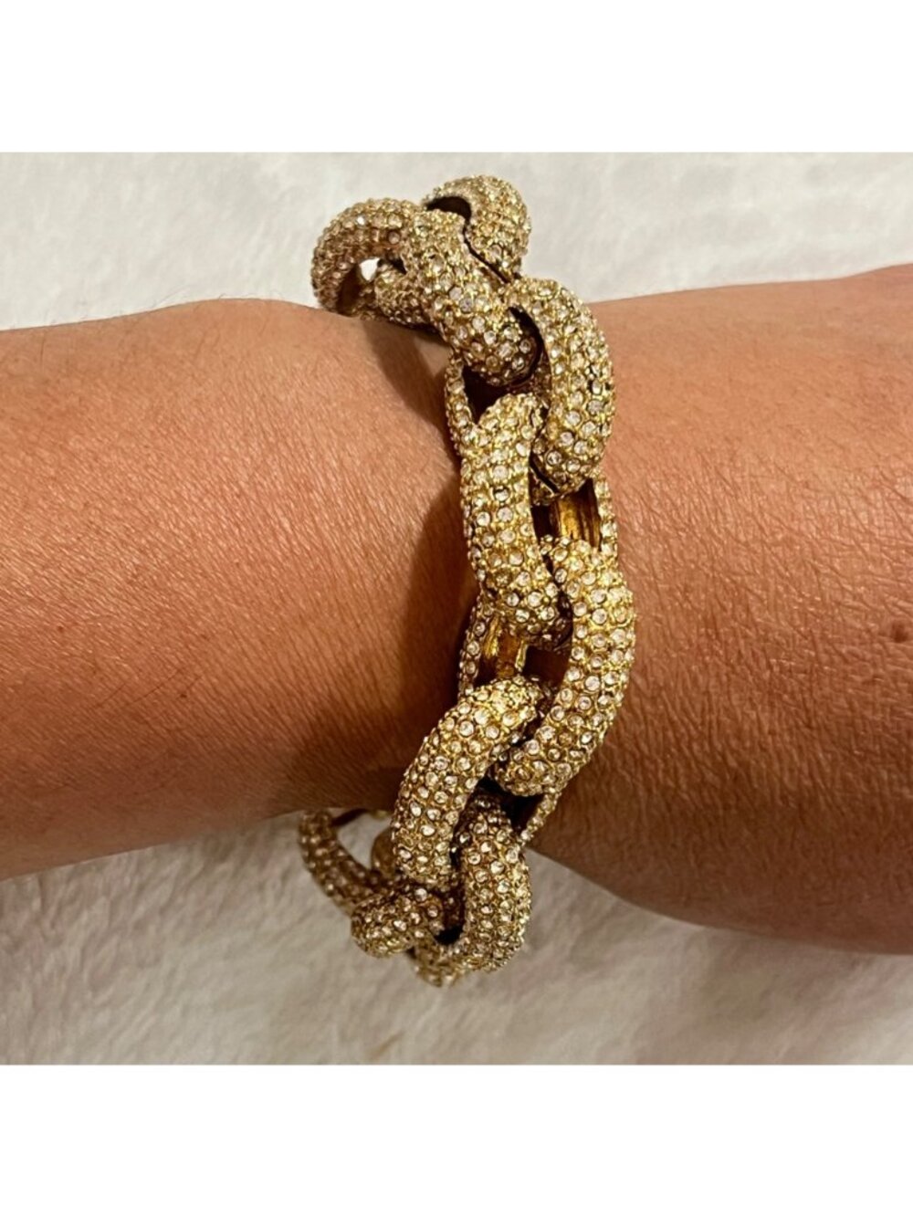 J.Crew Gold Tone Chunky Crystal Pave Jumbo Link Bracelet Vintage Style - Picture 5 of 7